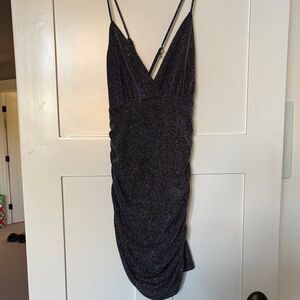 Lulu's Shimmering Black Ruched Mini Dress